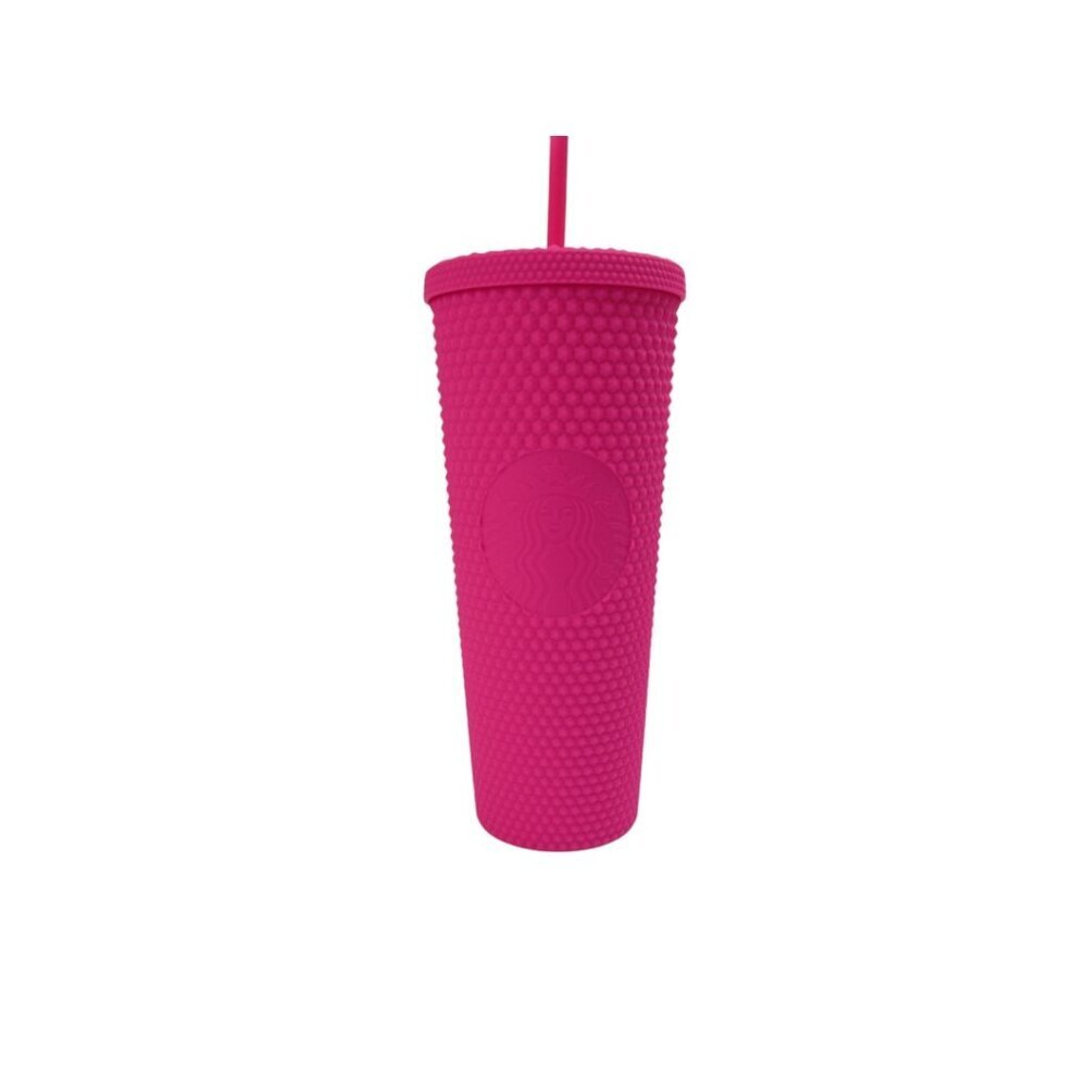 NWT Starbucks Barbie Pink Matte Soft‎ Touch Studded Tumbler Cup With Straw 24 oz